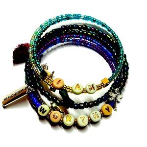 Daily Mantra 🕉️ Custom Motivational Boho Stack Bracelet Set of 3 • I AM [WORTHY]